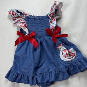 Blue Smocked Baby Dress with Floral Accents